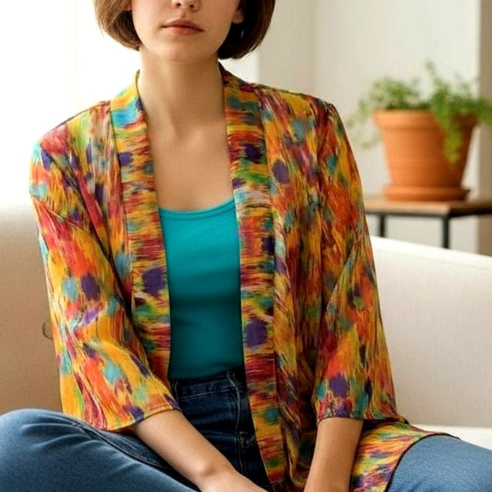 🌈 Lightweight Cardigan Wrap 🌿 Multi Color Semi Sheer Relaxed Fit Slinky Brand